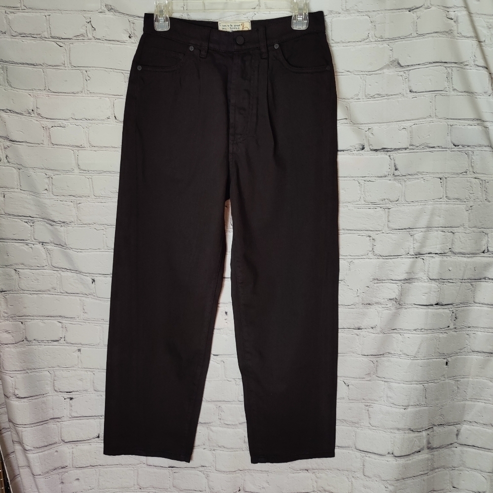 Sandrine Rose Black High Waist Baggy Wide Leg Buckle Pants Size 27